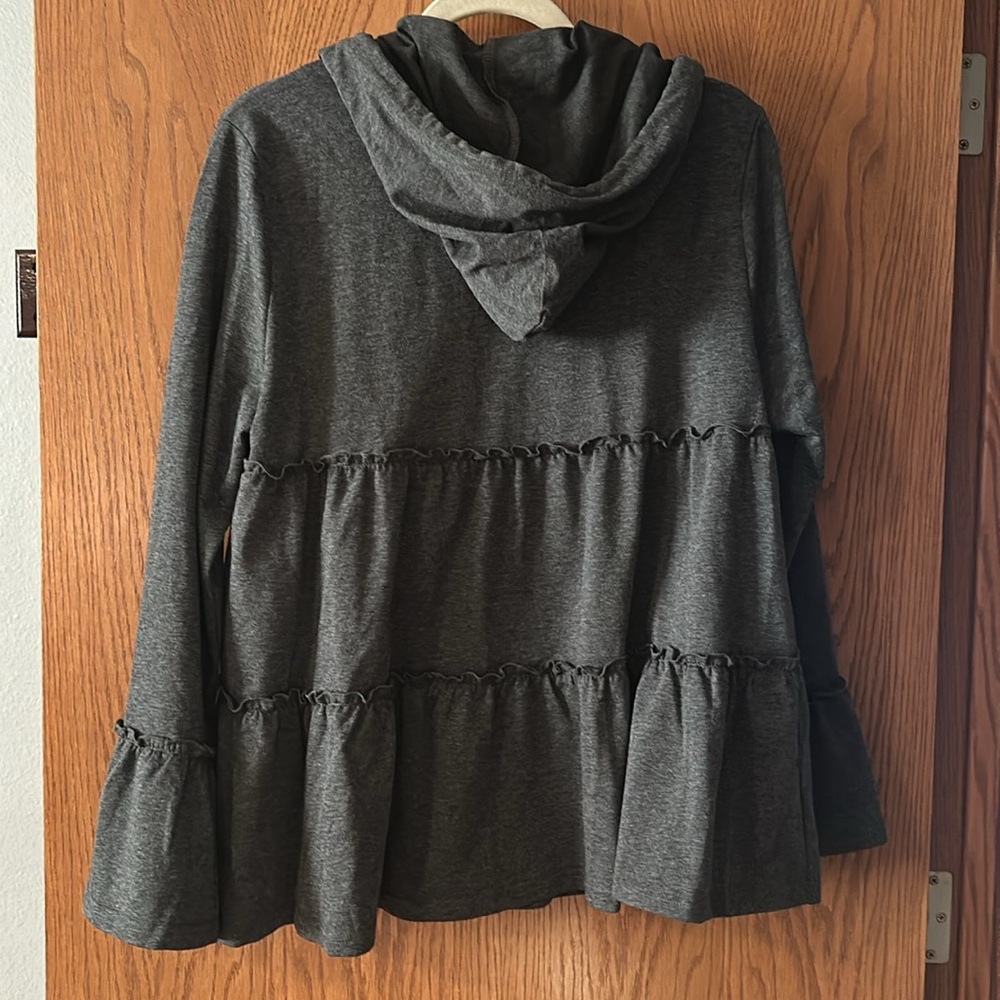 Gray Ruffled Zip-Up Hoodie - Picture 4 of 4